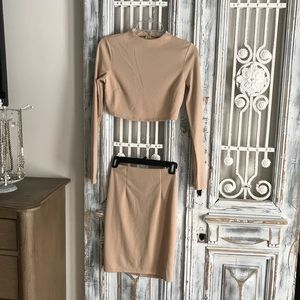 Tobi 2 piece long sleeve mini skirt set tan
